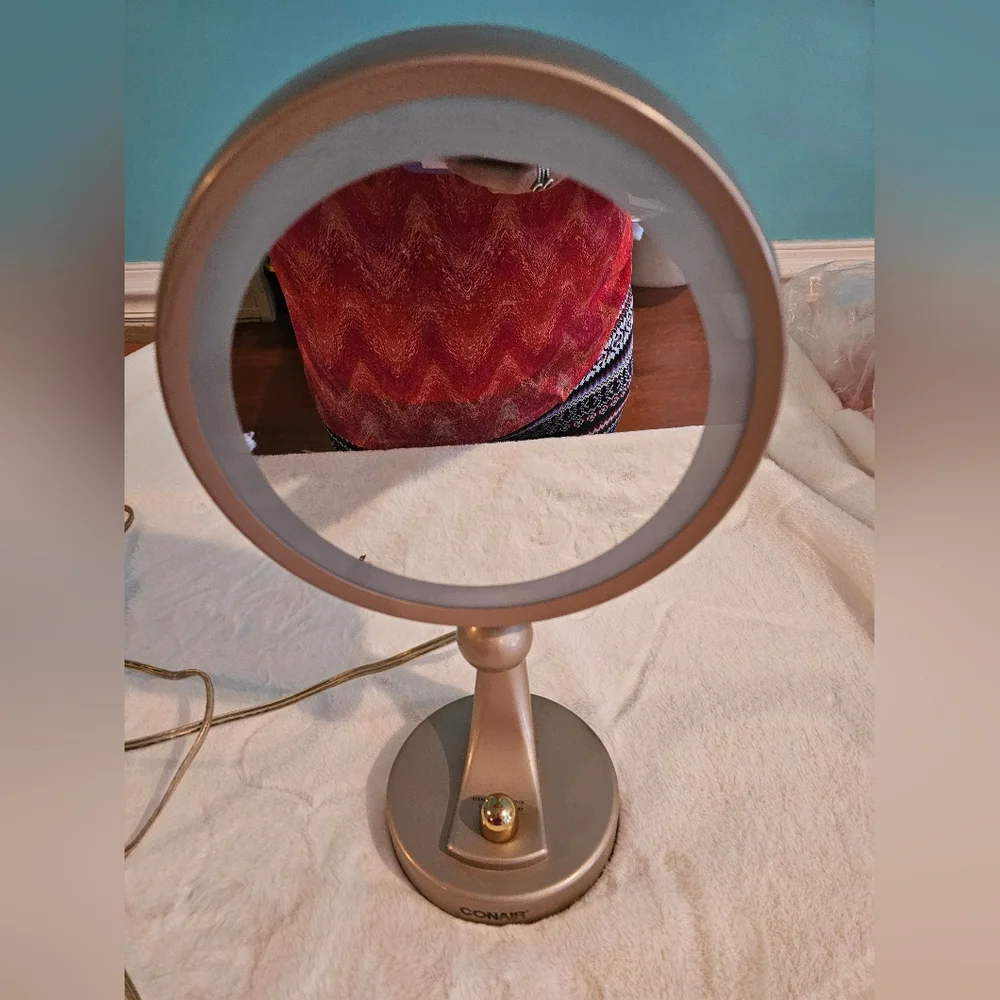 Vintage Conair Double Sided Gold Metal 4 Mood Light Setting Vanity Mirror
